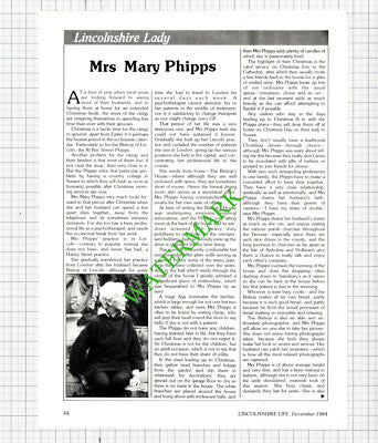 Mrs Mary Phipps Rev Simon Phipps Bishop Of Lincoln - 1984 Article