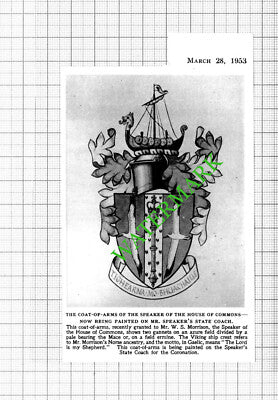 Speaker of the House of Commons Coat of Arms WS Morrison - 1953 Small Cutting