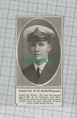 C1313) Lieut Col D H Hyde Thomsom Royal Air Force - 1918 Clip SMALL!