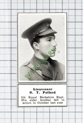 Lt R T Pollard 5th Royal Berkshire Regt  WW1  - 1915 Small Cutting