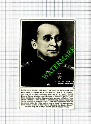 Mr L P Beria Soviet Minister - 1953 Small Cutting