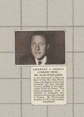 C3060) Mr Alan Pryce-Jones Author French Literary Prize - 1955 SMALL Clip