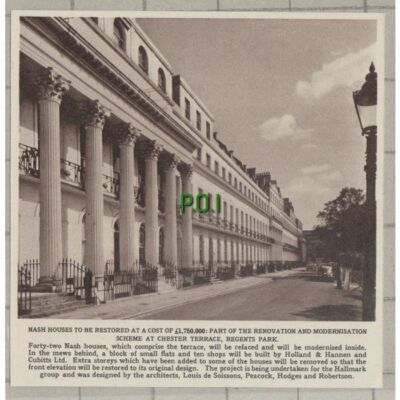 C1558) Nash Houses Chester Terrace Regents Park To Be Restored Cubitts - 1961