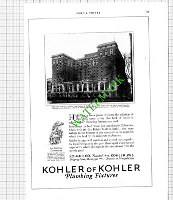 Kohler Of Kohler Plumbing The Neil House Columbus Ohio Advert - 1926 Cutting