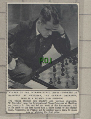 C923) W Unzicker German Champion Chess Congress Hastings - 1951 Cutting