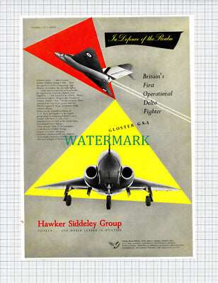 X889) Hawker Siddeley Group Gloster GA 5 Areoplane Delta Fighter - 1952 Advert