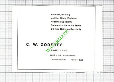 C W Godfrey Plumber / Fairtax Travel Bury St Edmunds Advert -1964 Cutting
