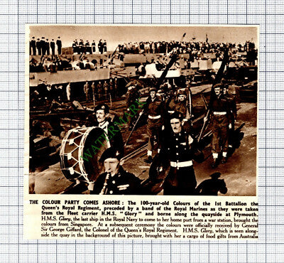 1st Battalion the Queen's Royal Regiment HMS Glory Plymouth - 1947 Cutting