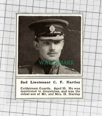 C3289) 2nd Lieut C F Hartley Coldstream Guards - 1918 Clip SMALL!!