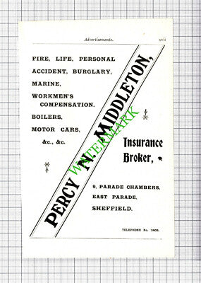 Percy N Middleton Insurance Sheffield / Marquis Of Granby Bamford - 1908 Cutting