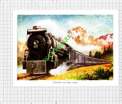 Canadian All Steel Train 6030   / Railway Rockies Canada  - c.1948 Print