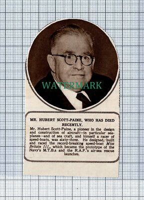 C4303) Hubert Scott-Paine Aircraft & Ship Designer Miss Britain III -1954 Clip