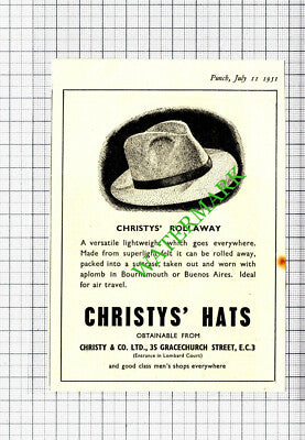 Christy's Hats Rollaway London Small Advert - 1951 Cutting