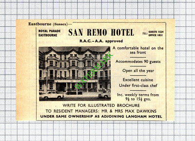 Lansdowne Hotel Eastbourne Lewis / San Remo Dawkins -1965 Small Cutting