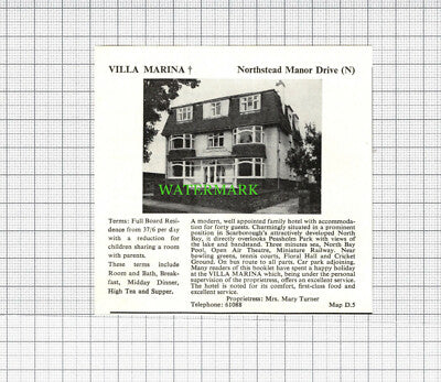 C4074) Scarborough Advert Blenheim Terrace / Northstead Manor Villa Marina 1969