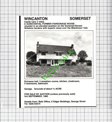 Wincanton Somerset Parsonage House Sale Advert - 1980 Cutting
