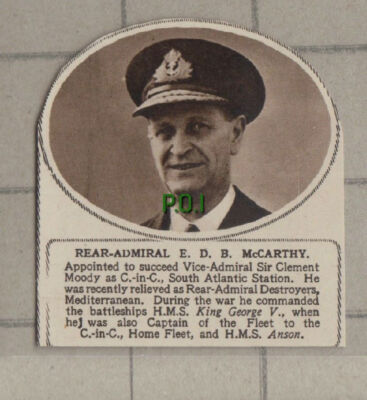 C1250) Rear Admiral E D B McCarthy South Atlantic HMS King George V 1948 SMALL!