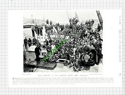 HMS RAMILLIES Ship / Torpedo Depot Ship VULCAN Crew - 1896 Print / Cutting