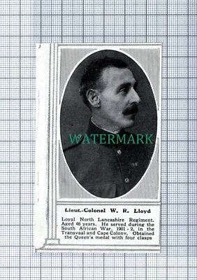 C4746) Lieut Col WR Lloyd Loyal North Lancashire Reg World War 1 - 1915 Clip