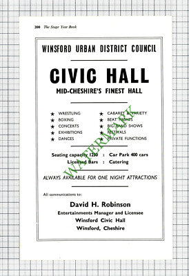 Winsford Civic Hall Cheshire David Robinson Advert - 1968 Cutting