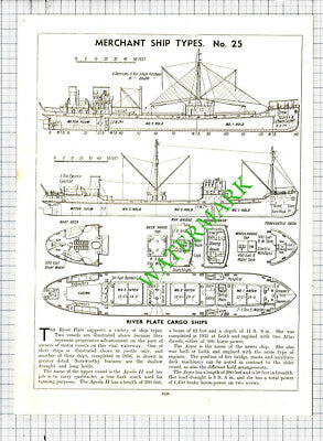 River Plate Cargo Ship Diagram AGUILA 11 ARGOS - 1930s Cutting