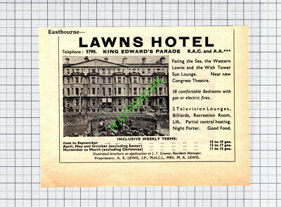 Vernon House Hotel Eastbourne / Lawns Hotel Lewis -1965 Small Cutting
