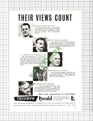 Triumph Herald Car SMALL ADVERT Courtney Edwards Tom Wisdom Brinton 1960 Cutting