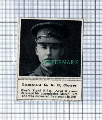 C4995) Lieut C G E Clowes King's Royal Rifles WW1 Great War - 1915 SMALL Clip