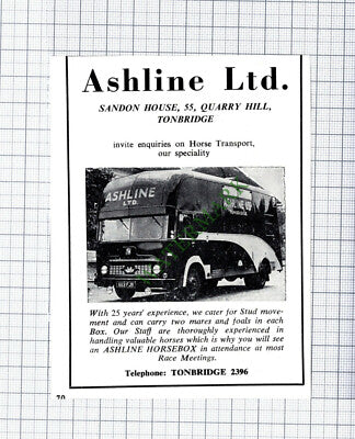 C7658) Ashline Ltd Tonbridge Horse Transport Advert  - 1965 Cutting