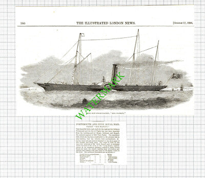 Steam Packet Ship HER MAJESTY Portsmouth Scott Russell - 1850 Two-Part Cutting