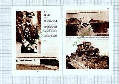 9179) Sir Roger Keyes HMS VINDICTIVE Ship  Zeebrugge - 1930s 2-Part Cutting