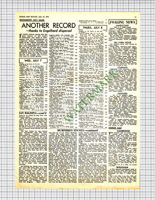 X754) Ian Balding Park House Stables Kingsclere Berkshire Horse  - 1971 Article
