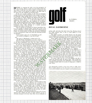 9312) Royal Eastbourne Golf Arthur Mayhew Harry Vardon   - 1965 Article