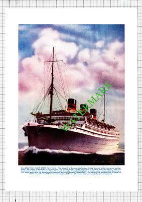 Furness Withy Liner Ship  MONARCH OF BERMUDA - 1930s Print
