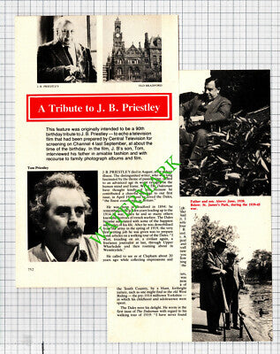 J B Priestly Author Bradford Yorkshire - 1984 Small Article