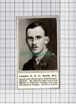 C5232) Captain G A C Smith Argyll & Sutherland Highlanders - 1918 SMALL Clip