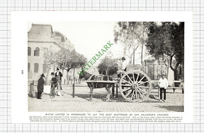 San Salvador Volcano Water Cart - c.1930s Cutting / Print