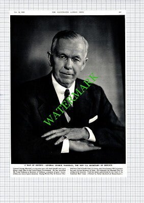 General George Marshall US Secretary Of Defence  - 1950 Cutting