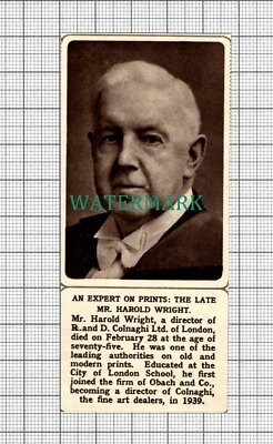 C2895) Mr Harold Wright R&D Colnaghi Ltd Obach Obituary - 1961 Clip SMALL!!