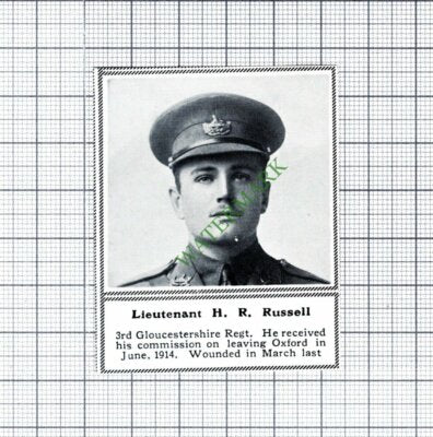 Lt H R Russell 3rd Gloucestershire Regt  WW1 - 1915 SMALL Cutting
