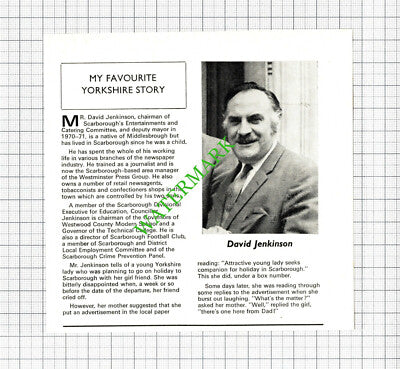 Mr David Jenkinson Scarborough Entertainments Committee - 1973 Cutting