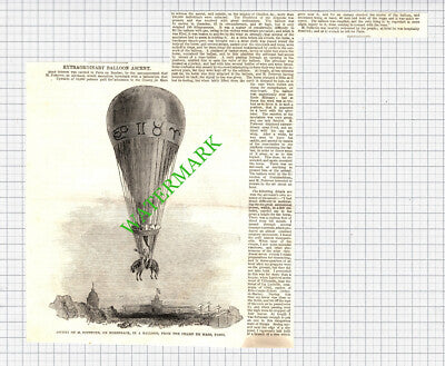M Poiteven Camp De Mars Paris Horse Balloon  - 1850 Cutting  / Print