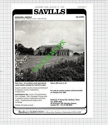 Park Farm Binfield Berkshire Sale Advert  - 1980 Cutting