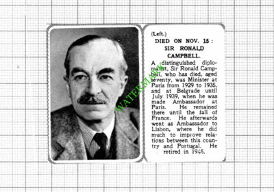 Sir Ronald Campbell Obituary  - 1953 Small Cutting