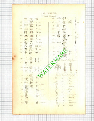 Chinese Numerals Arithmetic - 19th Century Book Print
