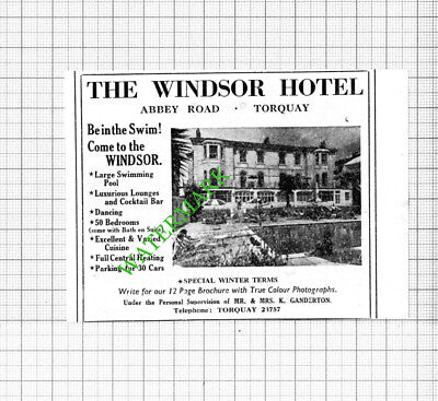 The Windsor Hotel Torquay Ganderton Small Advert - 1964 Cutting