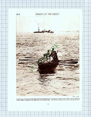 9172) Sinking of the EMDEN Ship SYDNEY World War One   - 1930s Cutting / Print