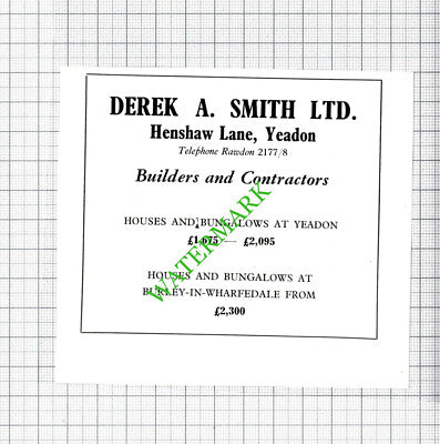 Derek A Smith Ltd Builders Yeadon Yorkshire Small Advert - 1962 Cutting
