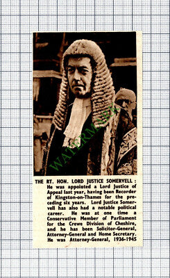 Rt Hon Lord Justice Somervell Judge -1947 Cutting