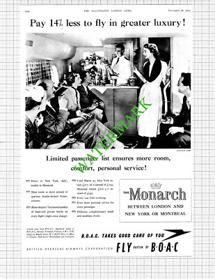 BOAC Airline Monarch Advert  - 1953 Cutting